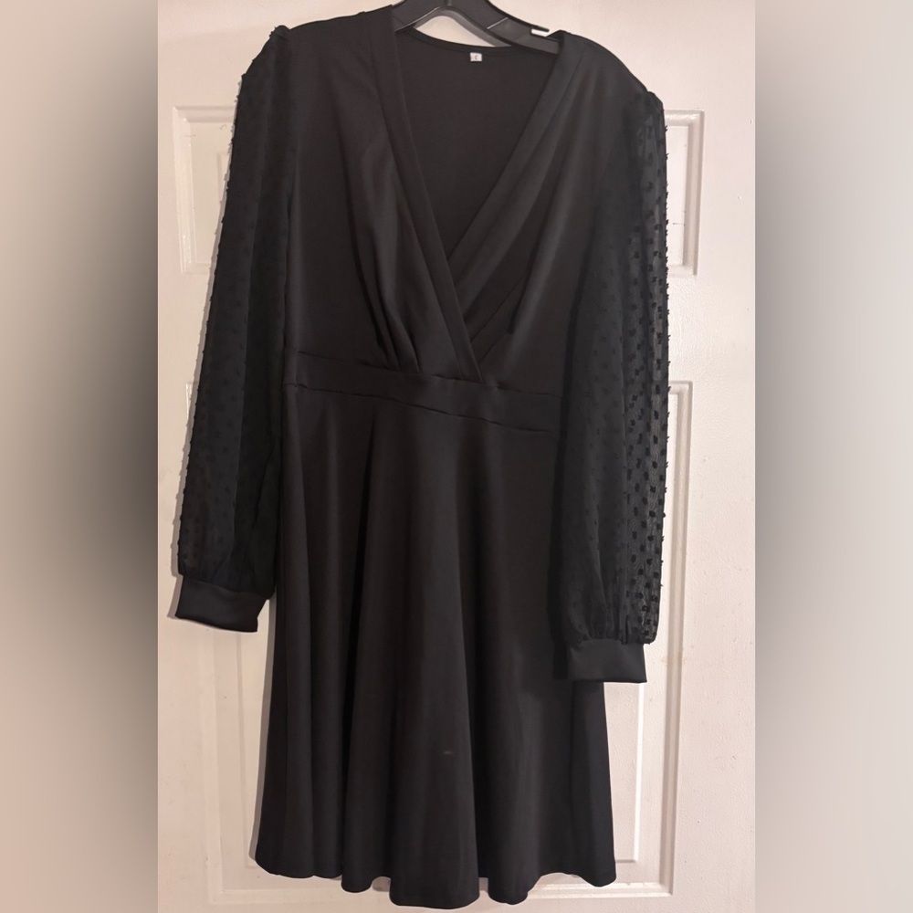 Elegant Black Dress with Sheer Sleeves - Picture 7 of 11